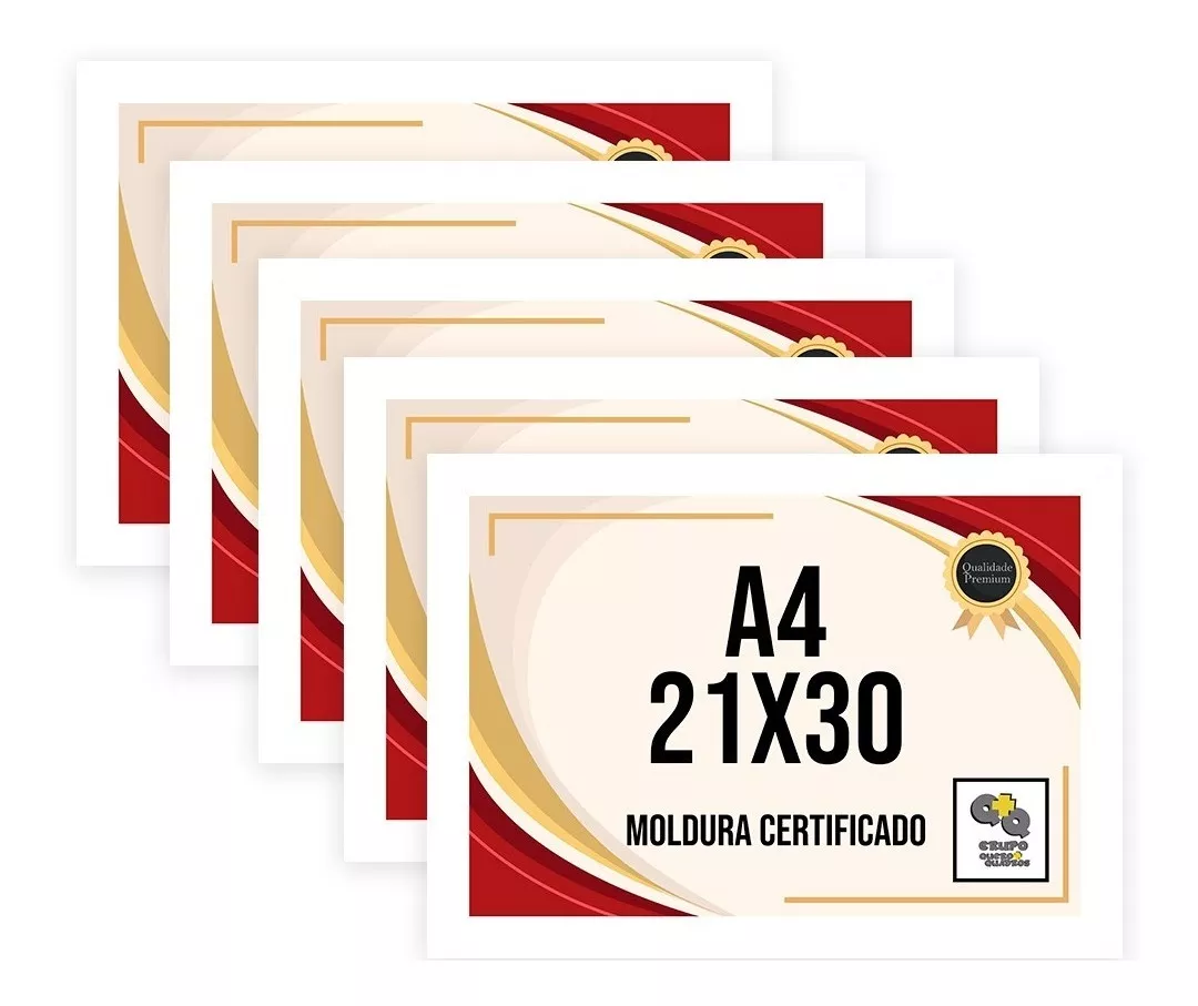 Kit 5 Molduras A4 21x30 Porta Certificado Diploma Foto Vidro