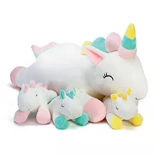 Unicornio Animales De Peluche Con 3 Pequeños Unicornios De