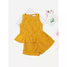 Conjunto Crochet Mostaza Top Y Short Shein