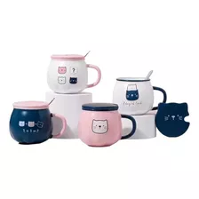 X4 Taza Calabaza Diseño Gato Kawaii Con Tapa Y Cuchara Mk134