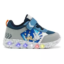 Tenis Luces Niño Tropicana Sonic Azul Marino Gris Velcro