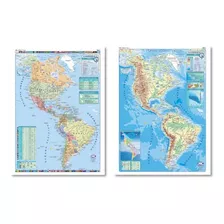 Mapa América Cont. Americano 95x130cm Doble Faz - Varillado