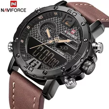 Relógio Masculino Esportivo Militar Aço Inox Couro Naviforce