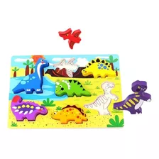 Brinquedo Madeira Tabuleiro Encaixe Dinossauro - Tooky Toy