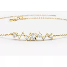 Pulseira Bracelete Corrente Feminina De Ouro18k 9 Diamantes 