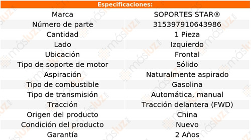 (1) Rep Soporte Trans Del Izq Grand Am L4 2.2l 02/05 S Star Foto 2