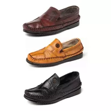 Sapato Mocassim Masculino Sapatilha 100% Couro Kit 3 Pares