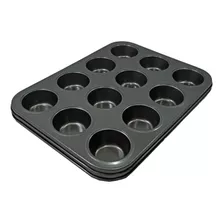 Molde Muffins G X12 Cupcakes Horno Antiadherente Sheshu Home Color Negro Liso