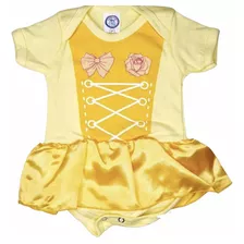 Body Bebe Vestido De Princesa Amarelo - Mesversario Castelo