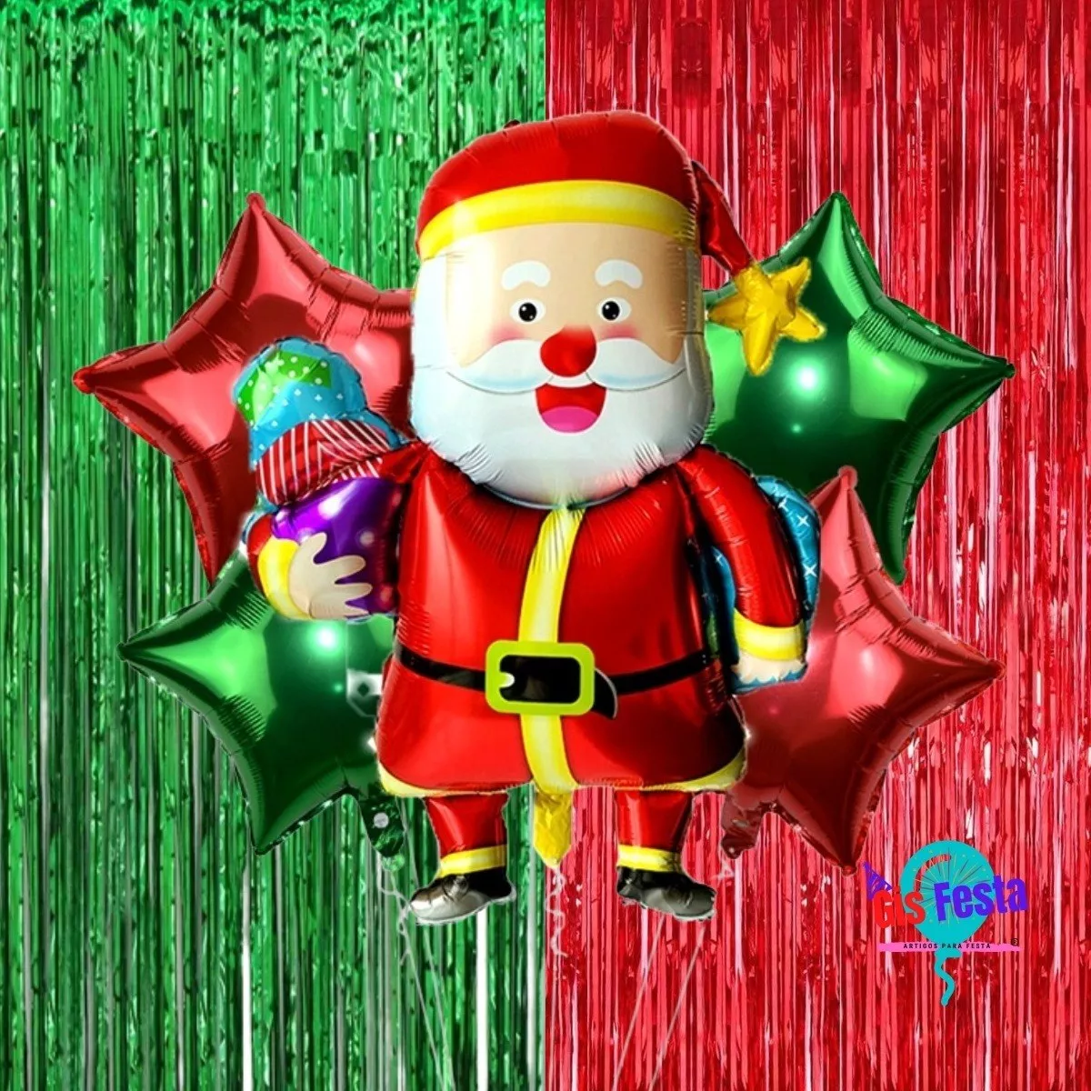 Kit 7 Decoração De Natal Christmas Balão Papai Noel Cortinas