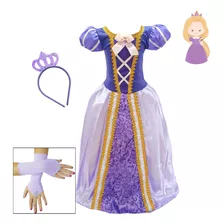 Fantasia Vestido Rapunzel Enrolados Super Luxo Coroa Luvas