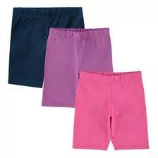 Bermuda Ciclista Infantil Feminina Kit 3 Verão Cores Malwee