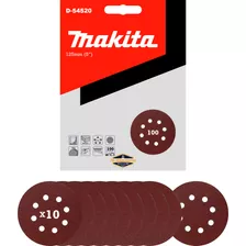 10 Discos Lija Con Velcro 125mm (5) Grano 100 Makita D-54520