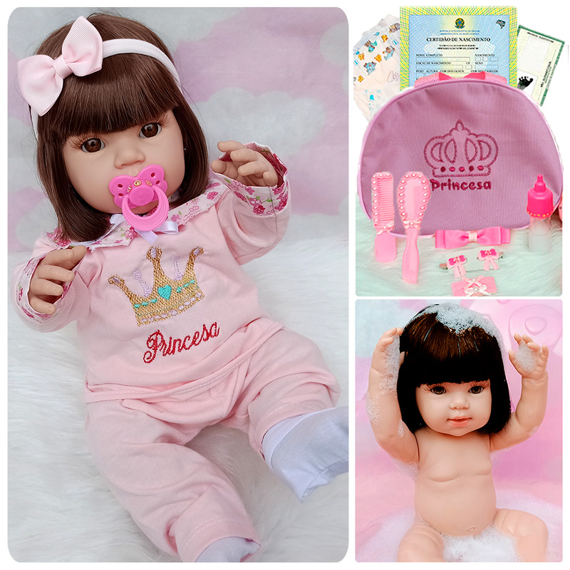 Boneca Reborn Bebê Laura C/ Acessórios Pijama Girafinha 47Cm