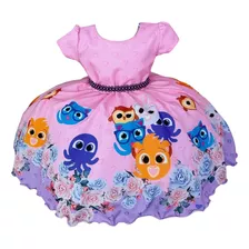 Vestido Infantil Temático Bolofofos Florido Aniversário