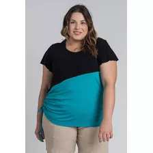 Blusa Feminina Plus Size Visco Bicolor Detalhe Lateral - Ser