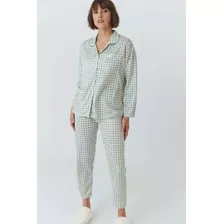 Pijama Dama Mujer Invierno Verde Cuadros Talle P + Regalo