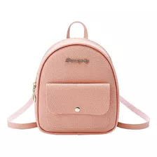 Mini Mochila De Couro Sintético Feminina Bolsa De Ombro Cor Rosa-claro