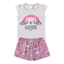 Conjunto Infantil Feminino Verão Gato Love Branco 