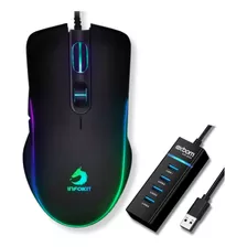 Mouse Gamer Pc Notebook Computador 6400 Dpi Led + Hub Usb