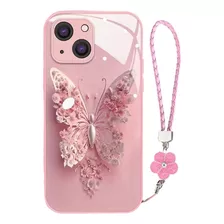 Nueva Funda Para Teléfono Celular Pink Butterfly Con Cordón