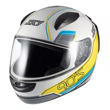 Capacete Sky Two Anos 90 Branco Fosco Transf Azul/verde 