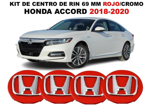 Kit De 4 Centros De Rin Honda Accord 18-20 Rojo/cromo 69 Mm Foto 2