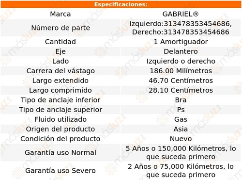 (1) Amortiguador Del Gas Der O Izq Platina Nissan 00/10 Foto 2