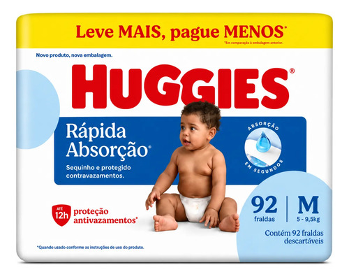 Fralda Huggies Tripla Proteção Hiper - Tamanho M - Com 92 Un Médio (m) Sem Gênero