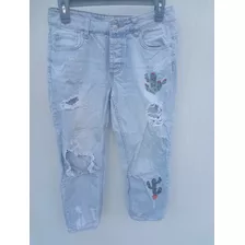 Pantalón Jean Claro Roto Bordado Dama Oportunidad