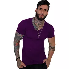 Camisa Masculina Manga Curta Gola V Malha Lisa Colada