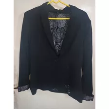 Blazer Saco Corto Desigual 36 S Negro Tachas Bordado Elastan