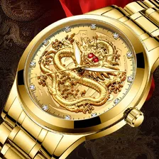 Fino Reloj De Cuarzo Chinese Dragon Totalmente De Acero