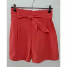 Shorts De Lino Mujer, Con Lazo Y Bolsillos