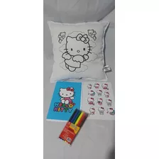 Cojín Pintable Hello Kitty +libro Colorear+lápices +stickers