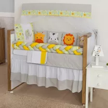 Kit Berço Trança Safari Animais 11pçs Enxoval Bebê Amarelo