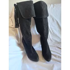 Botas Bucaneras Cuero Gamuzado Negro Talle. 38 C/plataforma