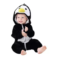 Macacão Pinguim Kigurumi Pijama Animal Fantasia Bebê Capuz