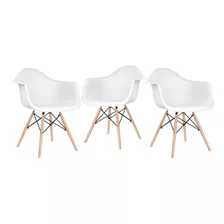 3 Cadeiras Eames Wood Daw Com Braços Jantar Cores Estrutura Da Cadeira Branco