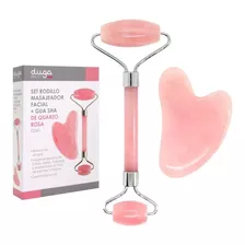 Rodillo Masajeador Facial + Gua Sha Quarzo Rosa Duga