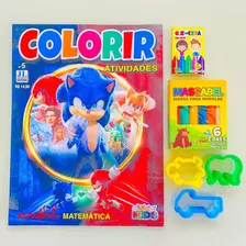 Kit Lembrancinha Revista Colorir Giz Massinha Sonic 