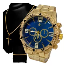 Relógio Masculino Banhado A Ouro Original Barato + Pulseira