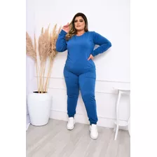 Conjunto Moletinho Plus Size Blusa E Calça Jogger Feminino