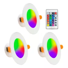 Kit 3 Spot Led Rgb Embutir Dimerizáveis Com Controle Remoto