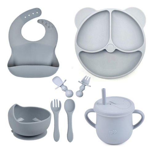 Kit 8 Alimentação De Bebe Prato Silicone Infantil Babador 