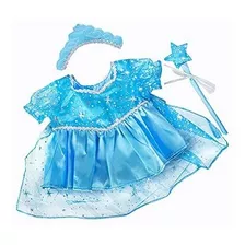 Vestido De Princesa De Nieve Azul Como Frozen Elsa Teddy Bea