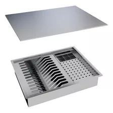  Calha Úmida Quadrada Lateral Escorredor Louça Inox Embutido Cor Inox Escovado Scotch Brite