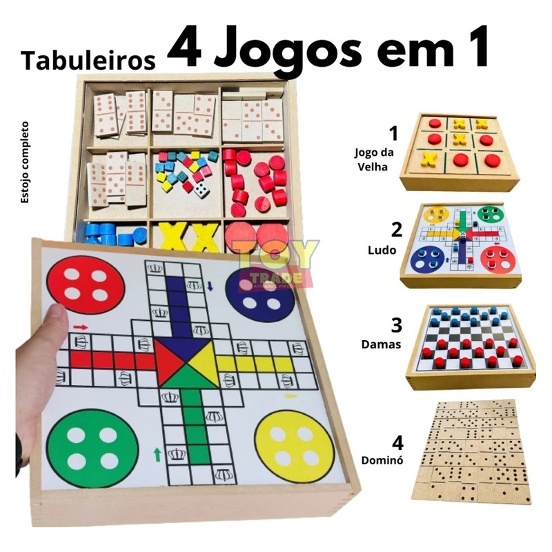 Jogos 6x1 Dama, Xadrez, Ludo, Jogo Da Velha, Trilha, Dominó Brinquedo de  Tabuleiro Toy Trade