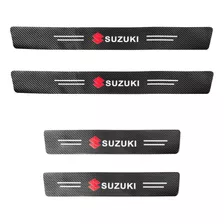 Zócalos Protector Puerta Auto Fibra Carbono Logo Suzuki