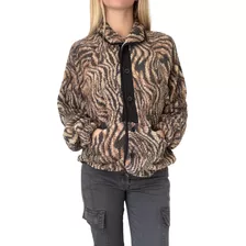 Campera De Corderito Estampada Con Botones Para Mujer